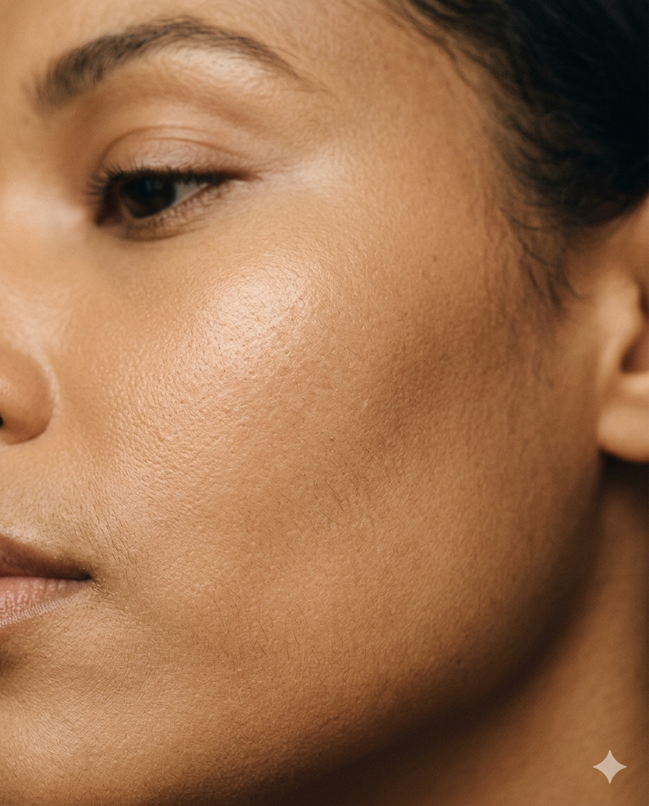 Cheek showing visibly even tone after a course of pigmentation facials.