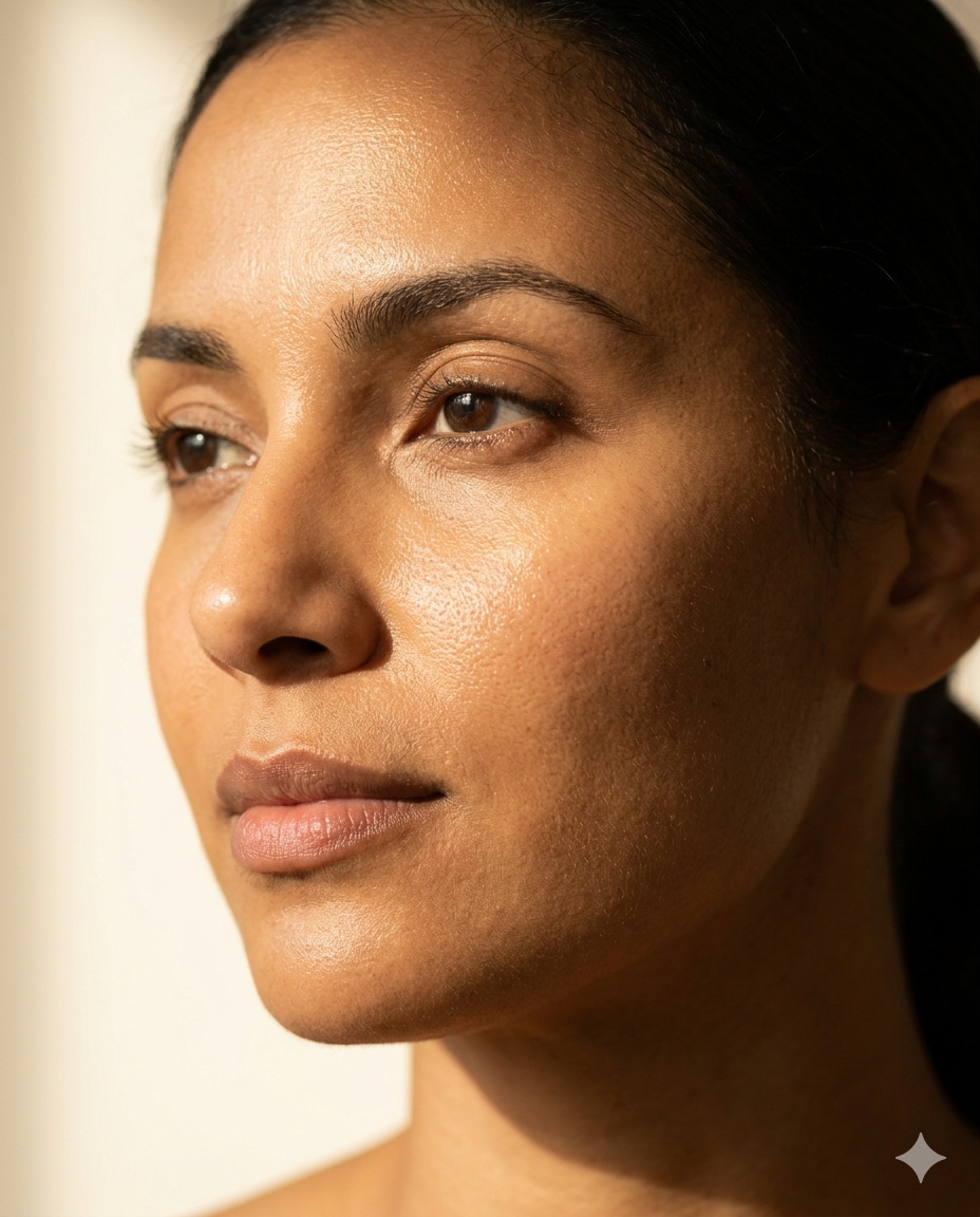 Cheek with even, clarified tone after a chemical peel.