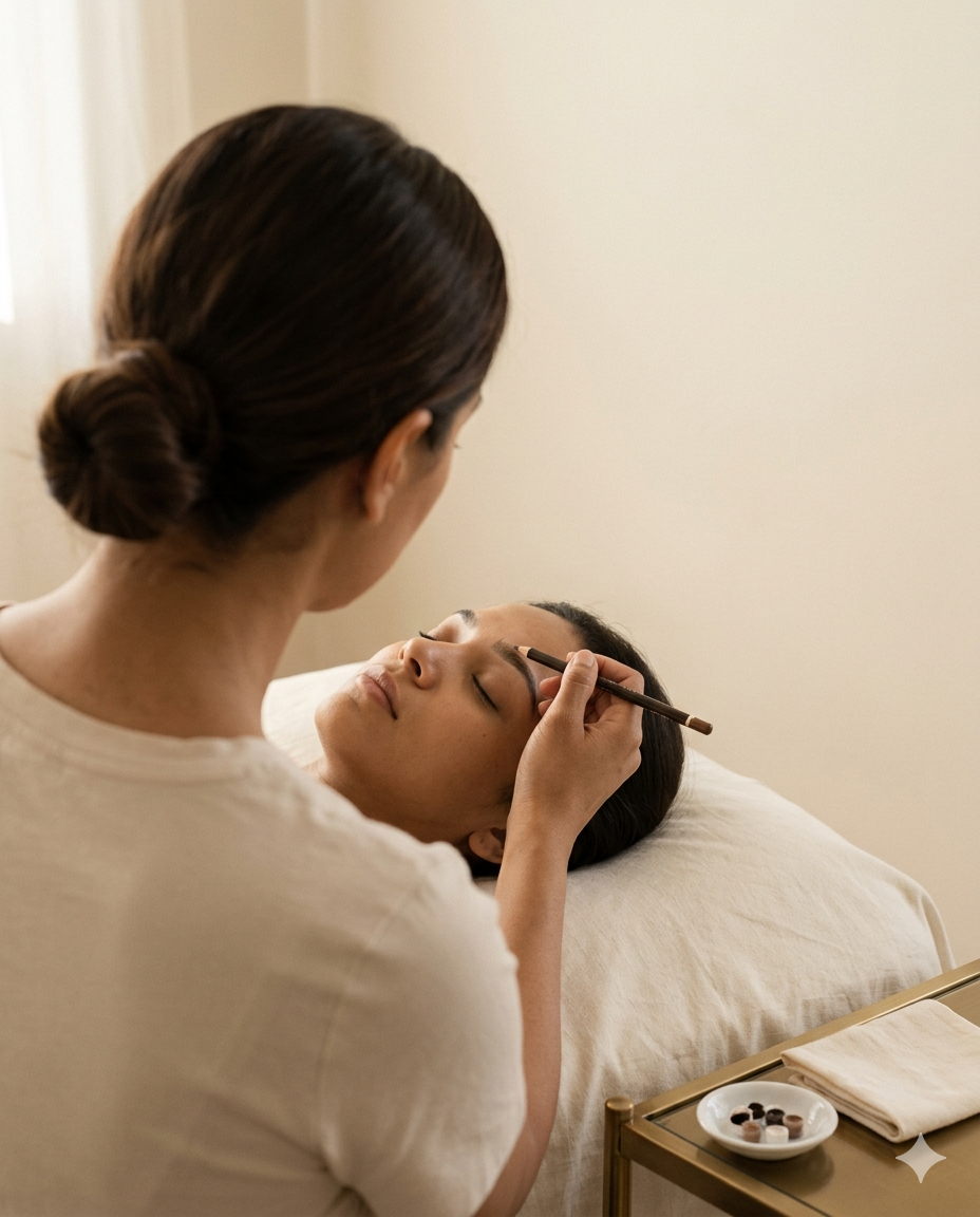 Practitioner at work in the Facial Features studio.