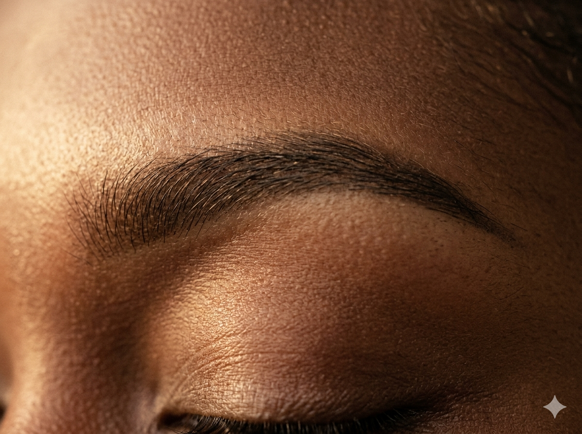 Combination brow with hair strokes blending into powder shade.