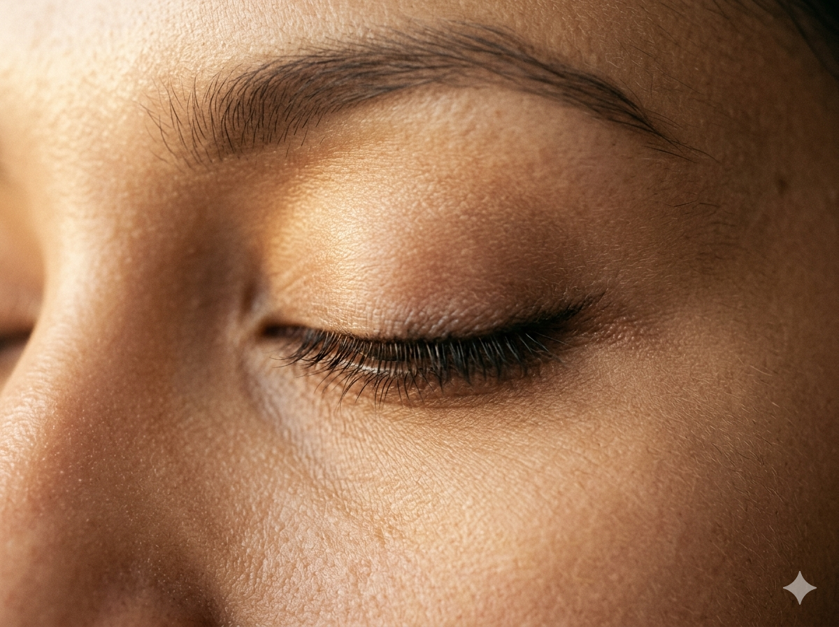 Eye area with subtle lash-line enhancement.
